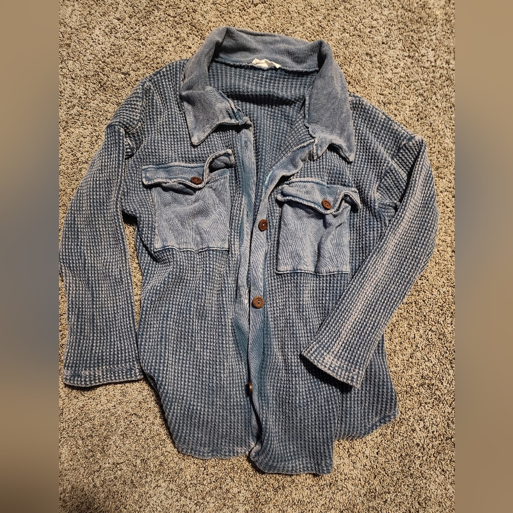 Thermal waffle knit shacket